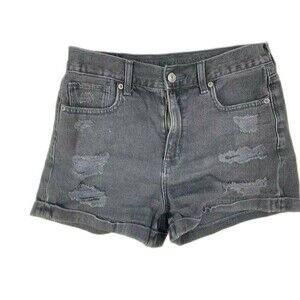 American Eagle Womens Size 2 Shortie Shorts Black Rip Torn Distress Mid Rise